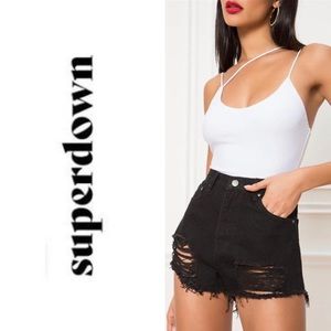 Superdown Simi Distressed Black Denim Shorts